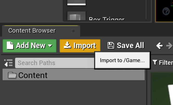 UE4 ContentBrowser Import Button