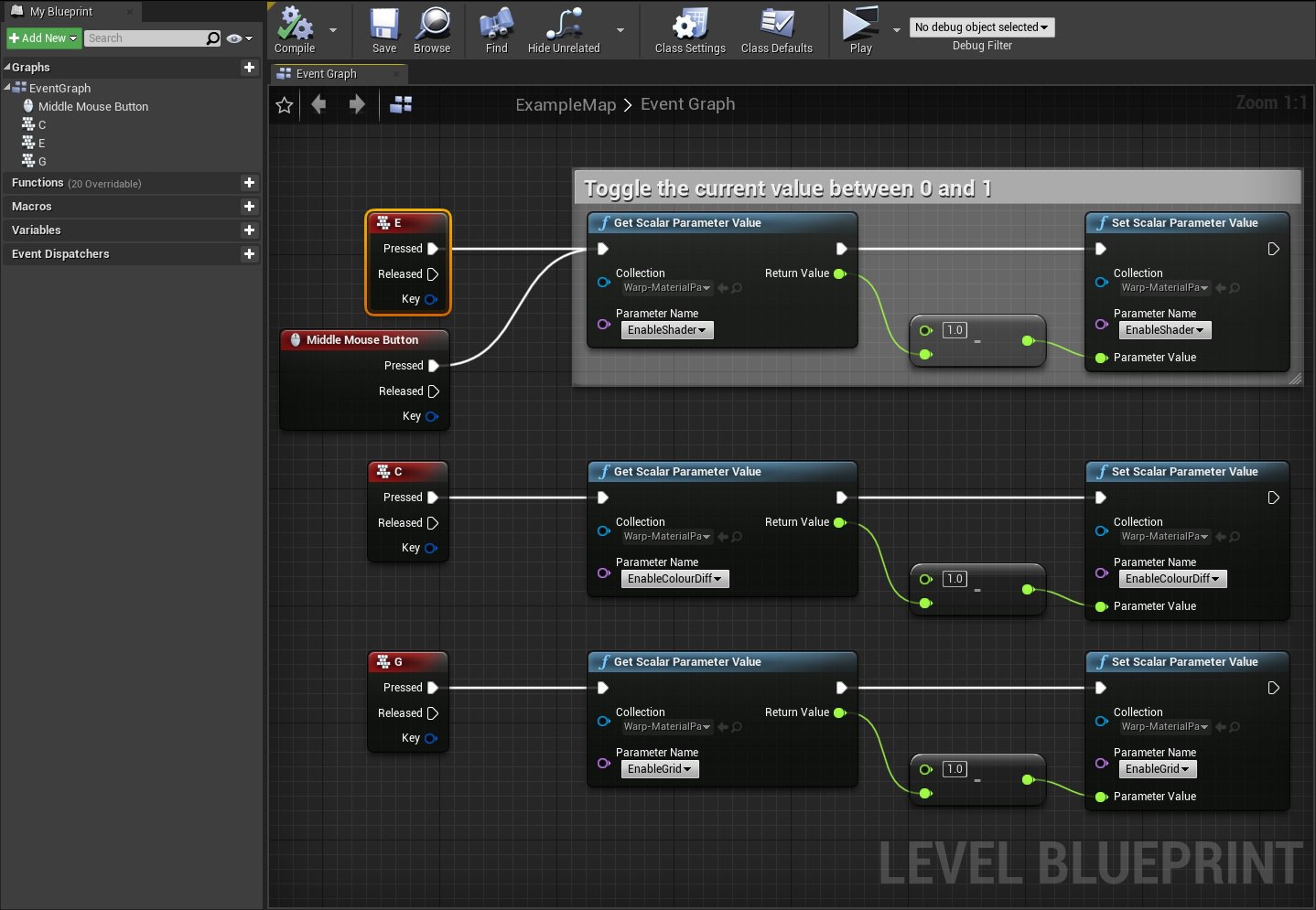 Level Blueprint - controlling Material Parameter values