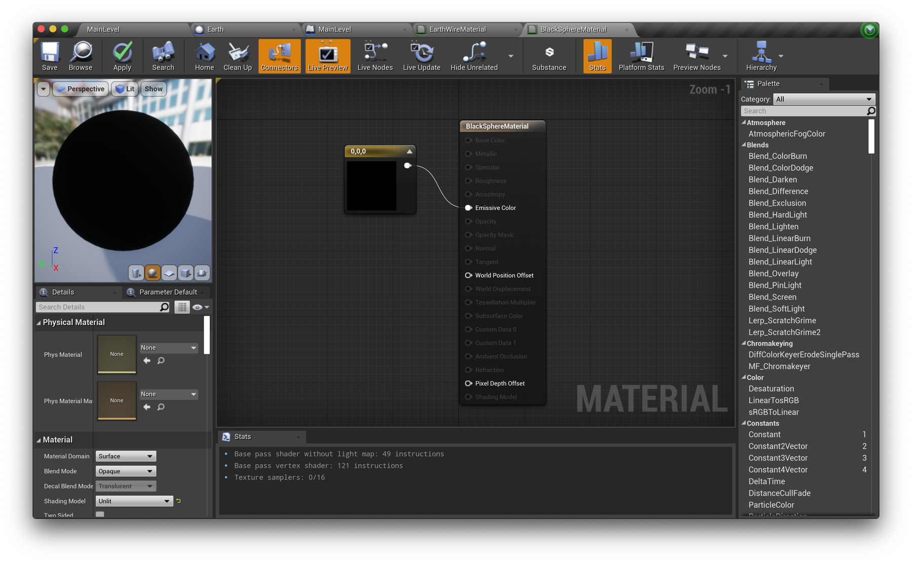 UE Tutorial - Black sphere material