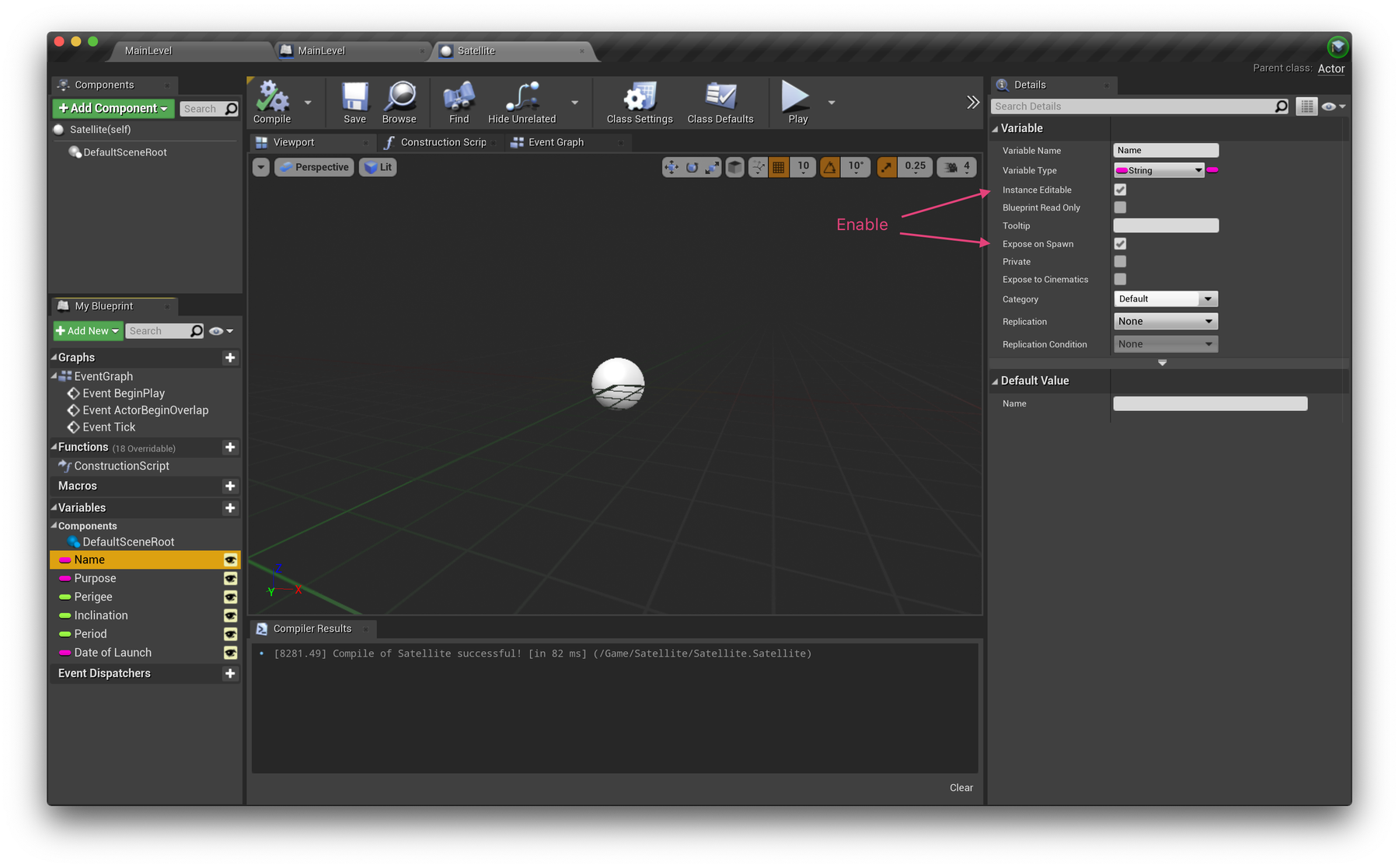 UE Tutorial - Class variables settings