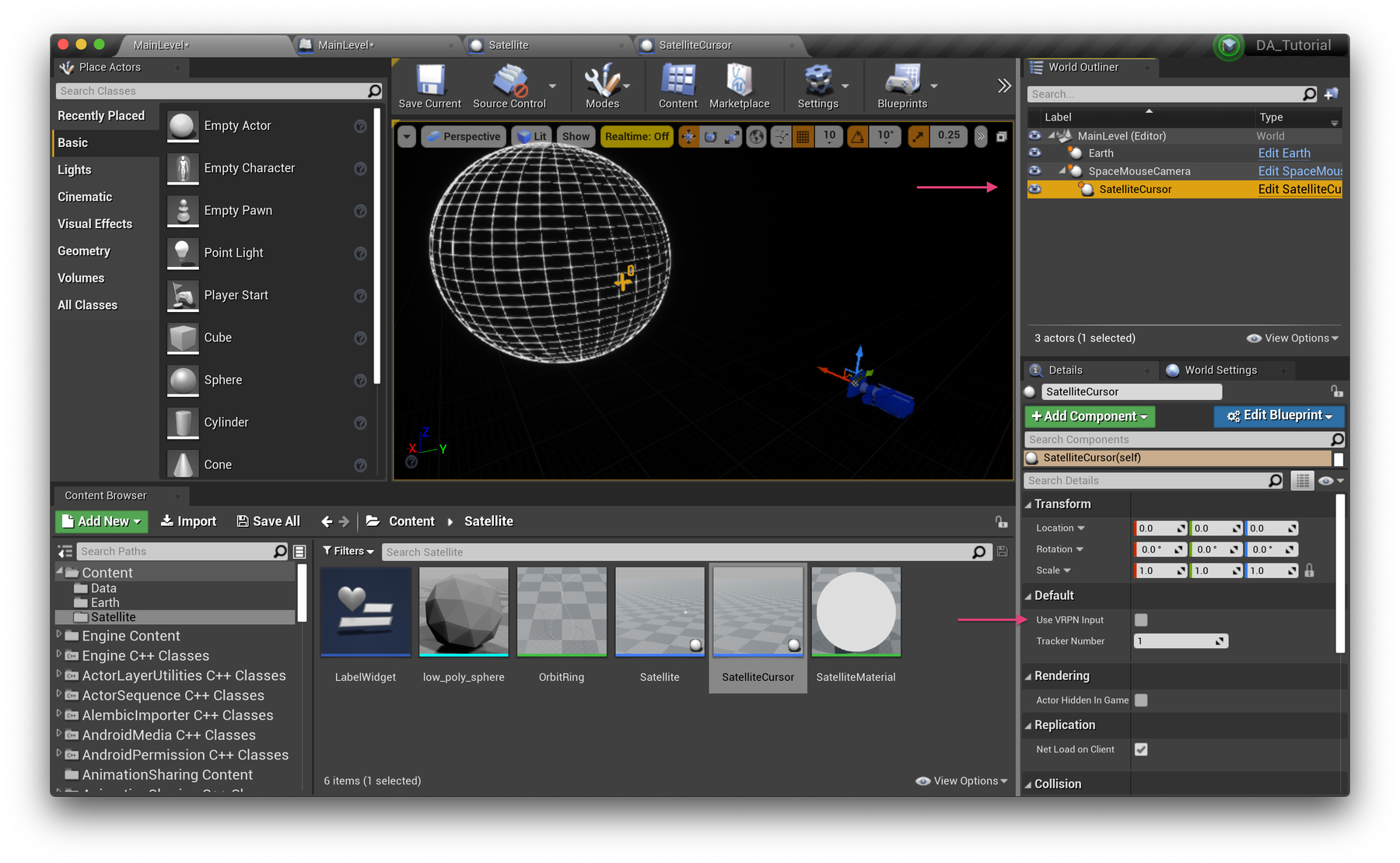 UE Tutorial - Satellite cursor in scene